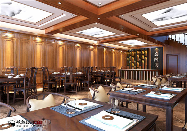平凉喜阿婆连锁餐厅装修设计|古典元素中植入现代文化感